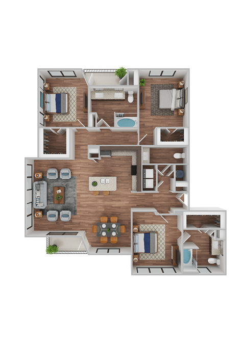 Floor plan for 3 beds, 2 baths, 1528 sqft